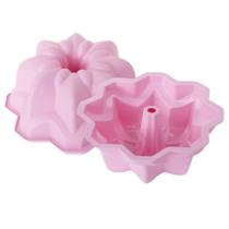 Forma de silicone 23,5cm para bolos tortas e pudins formato Flor 1750ml Rosa