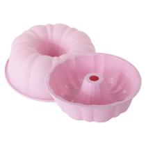 Forma de silicone 25,8cm para bolos tortas e pudins formato Abobora 2250ml Rosa
