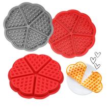 Forma de Silicone Antiaderente Redonda de Coração para Waffle Panqueca Omelete Forno e Fogão