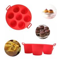 Forma de Silicone CupCake Muffins e Bolinhos 20 Cm Antiaderente Air Fryer 7 Cavidades