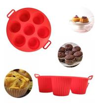 Forma de Silicone CupCake Muffins e Bolinhos 20 Cm Antiaderente Air Fryer 7 Cavidades
