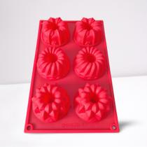 Forma De Silicone Mini Bolo Pudim Doces 6 Cavidades Vermelho