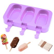 Forma De Silicone Molde Para Fazer Picolé Sorvete Fabrica Com Tampa Empilhavel Com 50 Palitos