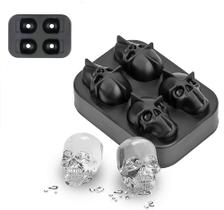 Forma de Silicone para Gelo com 4 Cabeças de Caveira 11x8x4,5