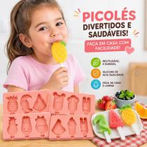Forma de silicone picolé c/ tampa e palito formato de desenhos Forma de silicone picolé c/ tampa e palito formato de desenhos