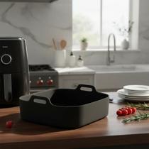 Forma de Silicone Quadrada Assadeira Air Fryer e Forno Forma para Fritadeira Elétrica com Alça Cinza