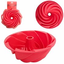 Forma de silicone redonda bolo/pudim/torta com furo vermelha