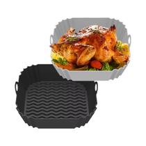 Forma De Silicone Reutilizável Para Air Fryer, Bandeja Quadrada Para Churrasco, Molde Para Assar,