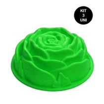 Forma de Silicone Rosa Flor Bolo Antiaderente Assadeira Sobremesa Torta Doce Cozinha Kit 3 Uni