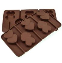 Forma Em Silicone Molde Pirulito Coração 5 Cavidades