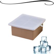 Forma Gelo Em Silicone Marrom Tampa Quadrada 4 Cubos Grandes