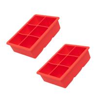 Forma Gelo Silicone 2 Unid. 6 Cubos Grande Quadrado Vermelho