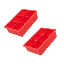 Forma Gelo Silicone 2 Unid. 6 Cubos Grande Quadrado Vermelho - Clink