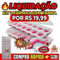 Forma Gelo Silicone Bons Cheff 14 Cavidades Retangular Com Tampa Kit 2 Unid
