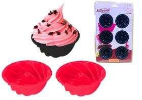 Forma Kit com 6 Forminhas de Silicone Reutilizável para Doces Cupcakes com furo no meio Forma Kit com 6 Forminhas de Silicone Reutilizável para Doces Cupcakes com furo no meio
