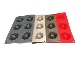 Forma Mini Bolo Cupcake Espiral Silicone CR 6 Cavidades Kit com 4