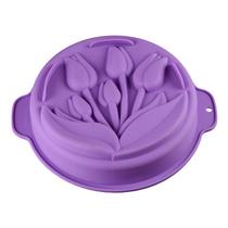 Forma Molde Assadeira Silicone Bolo 32.4cm Tulipa Flor Doces