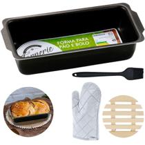 Forma Pão Retangular 900Ml + Luva + Pincel + Descanso Panela