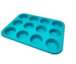 Forma Para 12 Cupcakes em aço carbono 35x26x3cm e12 formas em silicone - Rio Tijucas