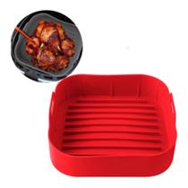 Forma para air fryer de silicone quadrada 20cm vermelha resistente para cozinha fritadeira elétrica
