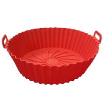 Forma Para Air Fryer em Silicone Redonda Vermelha Com Alças - Forma Para Air Fryer em Silicone Redonda Vermelha Com Alças -