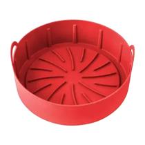 Forma Para Air Fryer Resistente em Silicone Redonda Vermelha Com Alças -
