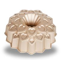 Forma para bolo baker's secret profissional amour 28cm em alumínio fundido dourado bs11291
