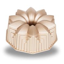 Forma para bolo baker's secret profissional deco 24cm em alumínio fundido dourado bs11288
