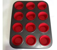 Forma Para Cupcake Antiaderente Com 12 Forminhas Silicone - Emcasa