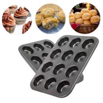 Forma Para Cupcake Bolinhos Pão de Mel E Queijo 12 Cavidades Antiaderente Grande Não Gruda Em Teflon