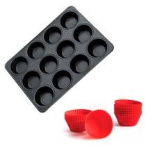 Forma Para Cupcakes C/ Silicone Antiaderente 12 Cavidades