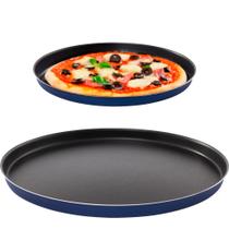 Forma para pizza antiaderente azul de alumínio 35cm com capacidade de 1,8 litros para assar pizzas