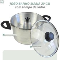 Forma Pudim Banho Maria 20 cm com Tampa de Vidro Capacidade 3,3 Litros Alumínio Polido