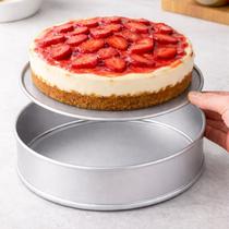 Forma Redonda Fundo Removível 25cm Alumínio Profissional Assadeira Bolo Torta Cheesecake Fundo Falso Desmontável Forno Air Fryer