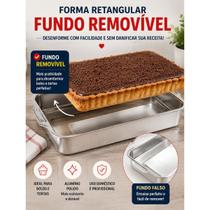 Forma Retangular com Fundo Removível 37cm Alumínio Polido Marcolar Forma Retangular com Fundo Removível 37cm Alumínio Polido Marcolar