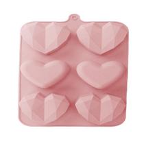 Forma Silicone Coração Lapidado Diamante Liso 6 Cavidades Antiaderente Doce Gourmet Decoração Forma Silicone Coração Lapidado Diamante Liso 6 Cavidades Antiaderente Doce Gourmet Decoração