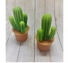 Forma Silicone Sabonete Resina 153 - Cactus com Vaso encaixe 3 cav Forma Silicone Sabonete Resina 153 - Cactus com Vaso encaixe 3 cav