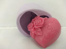 Forma Silicone Sabonete Resina 26 - Coração Flor I Love You