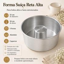 Forma Suíça Reta Caparroz 21x10cm Alumínio Bolo Caseiro Vulcão Recheado Decorado Assadeira Alta Furo Central Uso Doméstico Profissional