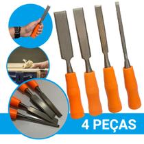 Formão Madeira Kit 4 Peças Chanfrado Esculpir Entalhador Carpintaria Marcenaria