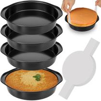 Formas de bolo redondas de 8" AWTBDP, pacote com 4 unidades, aço carbono, antiaderente Formas de bolo redondas de 8" AWTBDP, pacote com 4 unidades, aço carbono, antiaderente