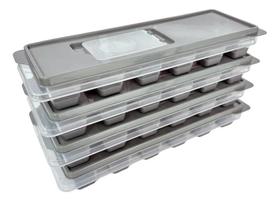 Formas De Gelo Kit 04 Pçs Com Tampa Fundo Silicone + 4X Cinz