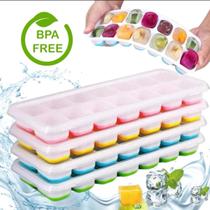 Formas de Gelo Silicone com Tampa Rígida Flexível Fundo 14 Cubos Retangular Multiuso Lavável