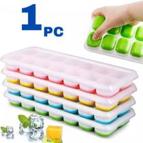 Formas de Gelo Silicone Com Tampa Rígida Flexível Fundo Retangular 14 Cubos Multiuso Lavável