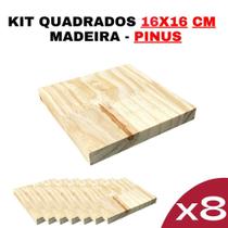 Formas Quadradas Madeira Pinus 16x16x15mm - Kit 8