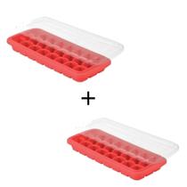 Forminha De Gelo 24 Cubos Em Silicone Com Tampa Cozinha Kit Com 2 P/ Garrafa