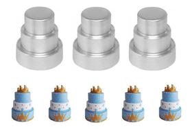 Forminha Mini Bolo Com 3 Andares Em Alumínio Kit 12 Peças