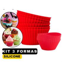 Forminhas Kit 3 Formas Assadeira De Silicone Cupcake Bolo Formatos Cores Sortidas Para Mini Bolinhos
