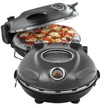Forno de pizza elétrico completo Italiano para cozinhar em casa com a família Grafite 220V para assar pães e tortas com prato de cerâmica e Duplo controle de Temperatura superior e inferior 430C