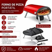 Forno De Pizza Portátil Rotativo a Gás - Com pá de Alumínio, Cortador de Pizza, Capa de Transporte.